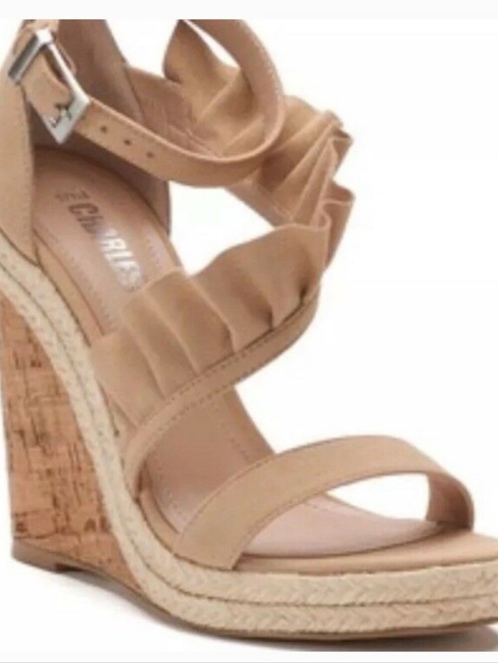 Charles David Women’s Ruffled Beige Suede Espadrille Wedges $170 Size 8.5 M